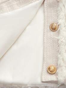 Serisse Women's Long Sleeve Metal Button Fluffy Crew Neck Tweed Pocket Patchwork Simplistic Warm Plush Lambswool Elegant Coat, Winter,Warm Brushed Jacket,Winter Women Outfits,Fall Winter Warm Long Sleeve,Flannel Coat,Little Fragrance Warm Brushed Fake Fur Coat,Winter Women Outfits,Casual Everyday Wear,Commuter,Minimalist,Office,Old Money,Ins KOL Wear - Beige - View 10