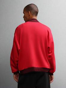 SUMWON Klassische Trainingsjacke mit Retro-Streifendetail, geripptem Kragen, durchgehendem Reißverschluss, athletischem Collegejacken-Stil, Herbst-Winter-Essentiell, lässige Oberbekleidung - Rot - Übersicht 2
