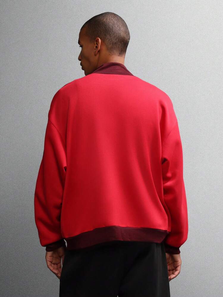 Veste de survêtement rétro à rayures contrastées et bordure côtelée