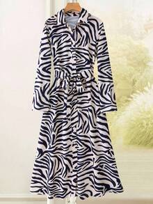 Rusticease Women's Fashion Casual Zebra Print Waist Tie Long Dress  Women's Winter Sweater Fall Women Clothes  Fall Clothes For Women  Autumn Clothes   Winter Dress Women Dresses For Women Elegant  Dresses For Women Casual , Casual Women Outfits  Party  Elegant Dresses For Women Casual Long Dresses  Fall Dresses For Women