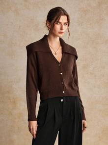 House of One Exaggerated Collar Cardigan Solid Sweater Women Autumn Winter Elegant Casual Wear