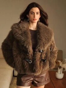 Anewsta 复古仿毛领夹克，秋冬时尚单品 - 棕色 - 查看 8