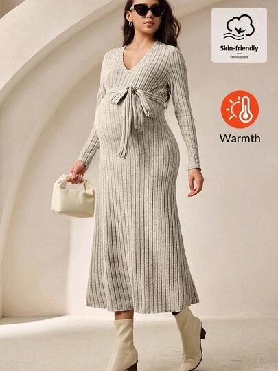 MaterniWear Vestido de ajustado de unicolor informal para mujeres embarazadas