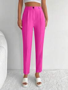 Cottnline Solid Zip Up Suit Pants - Hot Pink - View 4