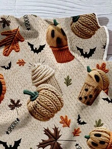EMERY ROSE Plus Size Women Cute Beige Halloween Pumpkin & Monster Graphic V-Neck Ruffle Trim Short Sleeve Casual Autumn Holiday Blouse,Halloween Costume Party - Multicolor - View 4