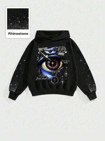 Street Life Herren modischer Kapuzenpullover mit Strass-Dekor und Augen-Muster, Herbst/Winter