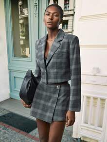 Maija Áo khoác blazer ngắn cổ ve đơn hàng ngày cho nữ mùa thu/đông - Xám - Xem 5