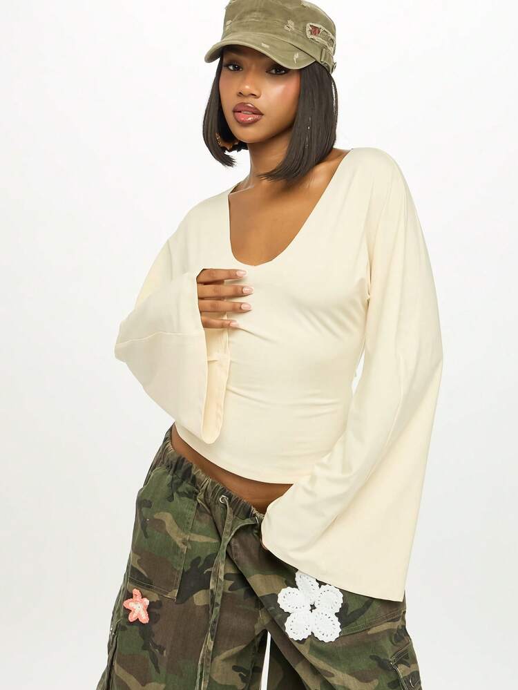 SUMWON WOMEN Long Sleeve Batwing Scoop Neck Top