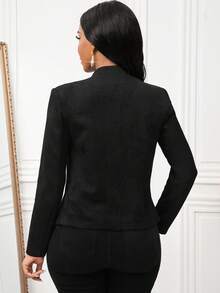 SHEIN Lady 女士时尚百搭纯色西装外套 黑色大衣 女士度假黑色大衣 女士度假 女士假期 夏季假期 女士假期 女士冬季 女士冬季 女士冬季外套 女士冬季大衣 女士感恩节感恩节 女士感恩节 女士正装 优雅女士时尚系列 女士冬季外套 女士冬季大衣 - 黑色 - 查看 3