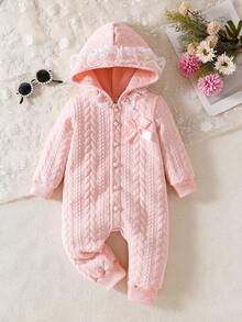 SHEIN Conjunto de suéter y mono de punto rosa para bebé niña, para primavera/otoño - Rosa - Ver 1