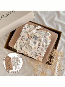 Loomiva طقم ملابس مريح للرضيع صبي/بنت (جمبسوت + قفازات + قبعة + بطانية لف الرضيع + لف الرضيع) للخريف والشتاء - متعدد الألوان - مشاهدة 4