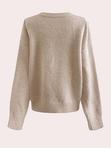 SHEIN Franclia Frauen Lässig Pailletten Patchwork Langarm Pullover Pullover, Herbst, Drop-Shoulder - Aprikosenfarben - Übersicht 2