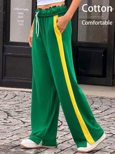 Jouncy Casual Versatile Contrast Color Patchwork Sports Sweatpants Fall Cloth For Women