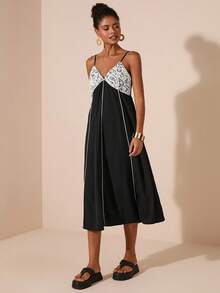 Travachic Robe mi-longue bustier en dentelle avec passepoil bohème, robe de resort. Robe mi-longue en dentelle, style automne chic, tenue de sortie, tenues élégantes, style campagne pour femmes, robe de dîner de croisière, vêtements d'automne pour femmes, robes d'automne pour femmes, robes élégantes pour femmes - Noir - Voir 6