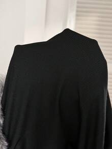 SHEIN Autumn And Winter  Maternity Patchwork Fuzzy Trim Oblique Shoulder Long Sleeve Ruched Fashion T-Shirt