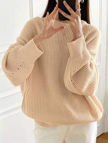 DAZY Loose Fit Crew Neck Casual Long Sleeve Sweater Fall/Winter - Apricot - View 5