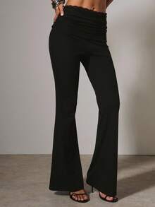 COSMINA Women's Lace Trim Fitted Flare Leg Pants, Black, Elegant, Formal, Versatile - Dark Grey - View 3