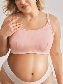 Moonlight&Mama Plus Size Maternity Solid Color Nursing Bra Maternity Bra EasyComfort Casual - Pink - View 4