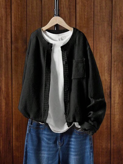 EMERY ROSE Cardigan a maniche lunghe in maglia tinta unita minimalista da tutti i giorni per donna