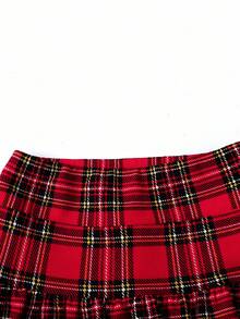 SHEIN Tween Girl Casual Minimalist Comfortable Mid-Waist Ruffle Plaid Mini Skirt Fall Winter - Grey - View 5