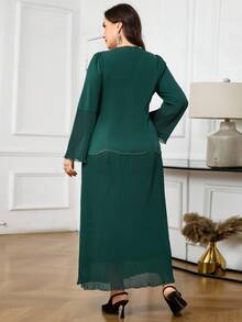 Modelyn Plus Size Women Solid Color Sweetheart Neck Long Sleeve Pleated Hem Elegant Dress - Green - View 2