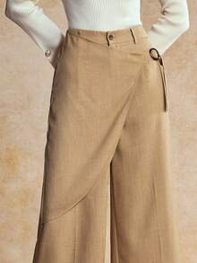 House of One High-Waist Wrap Front Wide Leg Woven Pant Women Casual Spring Autumn