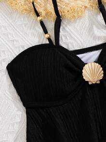 Girls Ruffled 2 Pieces Swimsuit Set, Cute Beach Vacation Swimwear - Black - View 3