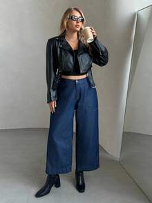 Auralis Plus Size Women Pocket Loose Flared Casual Versatile Jeans Summer