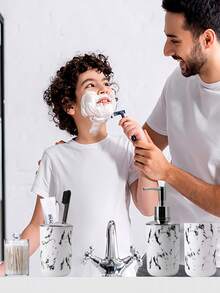 5PCS/9PCS Marble Pattern Bathroom Accessories Set, Including Toothbrush Holder, Soap Dispenser, Soap Dish, Tumbler, Refillable Bottles, Trash Can And Toilet Brush Home Bathroom Decor Fall Decor Back To School