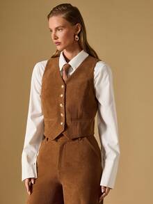 Briarwyn Damen Lässig Pendler Vintage braune Weste, Herbstkleidung für Damen, Herbstoutfits für Damen, Old Money Stil Damen, Damen braunes Outfit, Braunes Cord Outfit, Braunes Outfit Damen