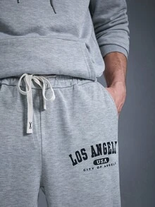 DRIFTMERE 男士薄款连帽衫和运动裤套装，常规版型，个性化印花图案，时尚休闲套装，带口袋和抽绳腰带，适合送给丈夫或男友，适合街头、通勤和户外活动。 - 淺灰色 - 查看 7