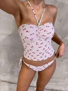 Swim Mod 2pcs Women Fruit Floral Gingham Bikini Set - Multicolor - View 3