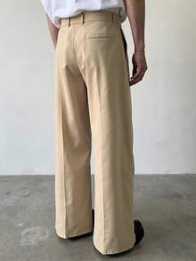 Manfinity Homme Men's Casual Solid Color Pleated Pants High Waisted Pants Oversized Pants Loose Pants, Fall - Khaki - View 2