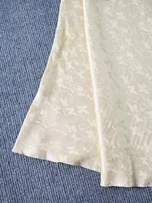 Franclia Elegant & Fashionable Young Women's Minimalist Draped Neck Fitted Flare Sleeve Color Jacquard Pattern Dress, Versatile For Spring & Autumn Gold Dress Women Elegant Dress Women Satin Jacquard Dress Luxury Dress Women Vintage Style Dress Fall Cloth For Women