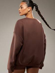 MISSGUIDED Oversized Crew Neck Long Sleeve Pullover Sweatshirt With MSGD Print For Casual Everyday Comfort - Coffee Brown - View 2