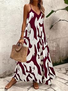 Breezaya Vestido sin mangas de corte evasé con estampado floral, ideal para vacaciones y uso casual - Burdeos - Ver 5