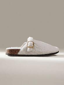 Solecia Women's Solid Color Round Toe Fluffy Slide Slippers Spring Shoes Spring Break Easter - White - View 2