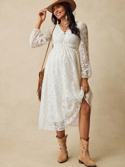 Boho Mama 秋装，秋季服装，孕妇装秋冬装孕妇度假休闲纯色提花连衣裙BOHO孕妇装