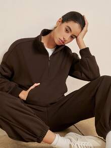 INAWLY Bộ 2 áo nỉ thoải mái thường ngày dành cho nữ - màu nâu - Xem 6