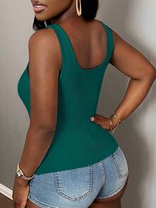 Slaydiva 休闲百搭白色深U领工字背心-C - 水鴨藍 - 查看 2