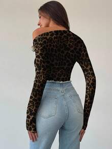 Aloruh Bộ đồ liền thân họa tiết da báo gợi cảm dành cho nữ thu/đông, tay dài, họa tiết kim loại, chi tiết xoắn, thích hợp cho những buổi hẹn hò thanh lịch, tiệc tùng, trang phục thu/đông - Nhiều màu - Xem 3