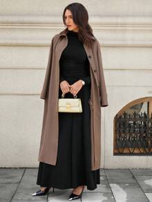 EMERY ROSE Bộ 2 áo thun dài tay cổ đứng thanh lịch cho nữ và chân váy dài dệt kim, Thu/Đông - màu đen - Xem 4