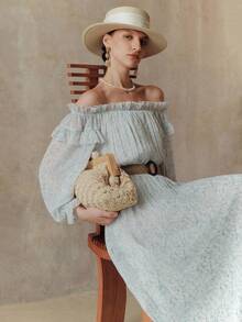 Arave Women's Off Shoulder Chiffon Pleated Maxi Dress, Flowing And Romantic