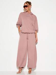 KIZN Wide Leg Balloon Joggers For Women Oversized Comfortable Sweatpants With Drawstring Waist - Dusty Pink - View 5