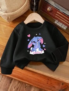 Young Girl' Casual Creative Blue Rabbit Graphic Print Basic Round Neck Sweatshirt Sweatshirt For Girls Kids Sweatshirts Lovely Sweatshirt Bunny Sweatshirt Fall Winter - Black - View 3