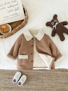 SHEIN Unisex Baby Apricot Thermal Lined Long Hooded Jacket, Versatile Baby Winter Clothes Suitable For Birthday Party, Rave, Evening Party, Performance, Wedding, Baby Shower And 1st Birthday Celebration Fall