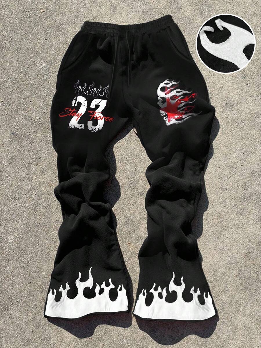 Manfinity EMRG Pantaloni casual da uomo con stampa a lettere, vita con coulisse e tasche, a zampa d'elefante