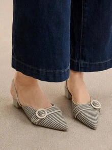 Rosivie 女士时尚迷人高跟鞋，黑白，压花做旧材质，尖头，通勤，舒适，室内，办公室，街头，派对，旅行，度假，春夏季，适合搭配连衣裙、牛仔裤、短裤 - 黑與白 - 查看 9