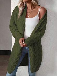 EMERY ROSE Women's Casual Twist Cable Pattern Long Sleeve Knitted Cardigan, Autumn - Army Green - View 5