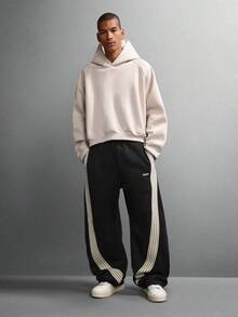 SUMWON Super Wide Leg Sweatpants With Contrasting Side Stripe Detailing Loungewear Winter Fall Fashion Baggy Streetwear Comfortable Jogger Pants Plain - Black - View 1